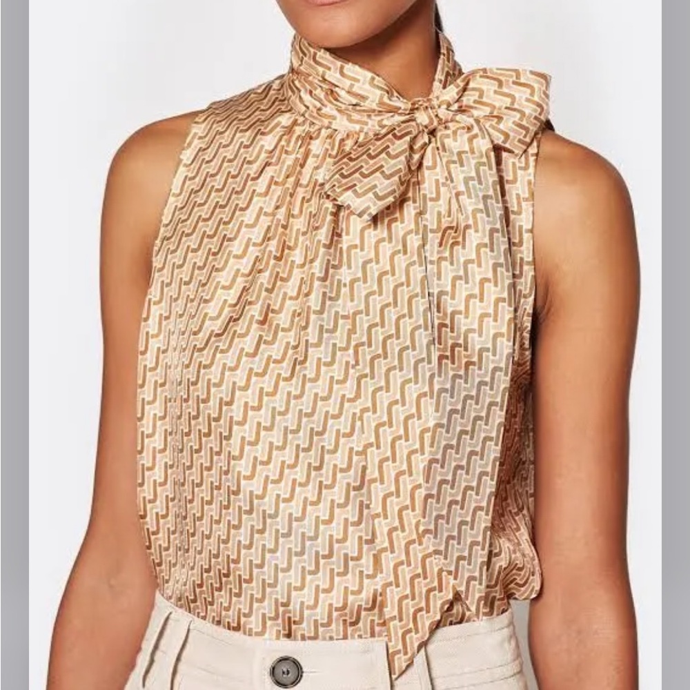 Joie Tan Patterned Bow Tie Blouse